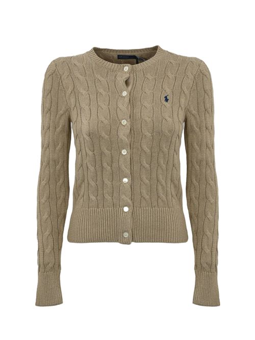 Cardigan a trecce in cotone beige con logo POLO RALPH LAUREN | 211891643021